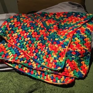 COLORFUL RAINBOW COLORS, ‘PRIDE’ COLORS HANDMADE SQUARE CROCHETED THROW
